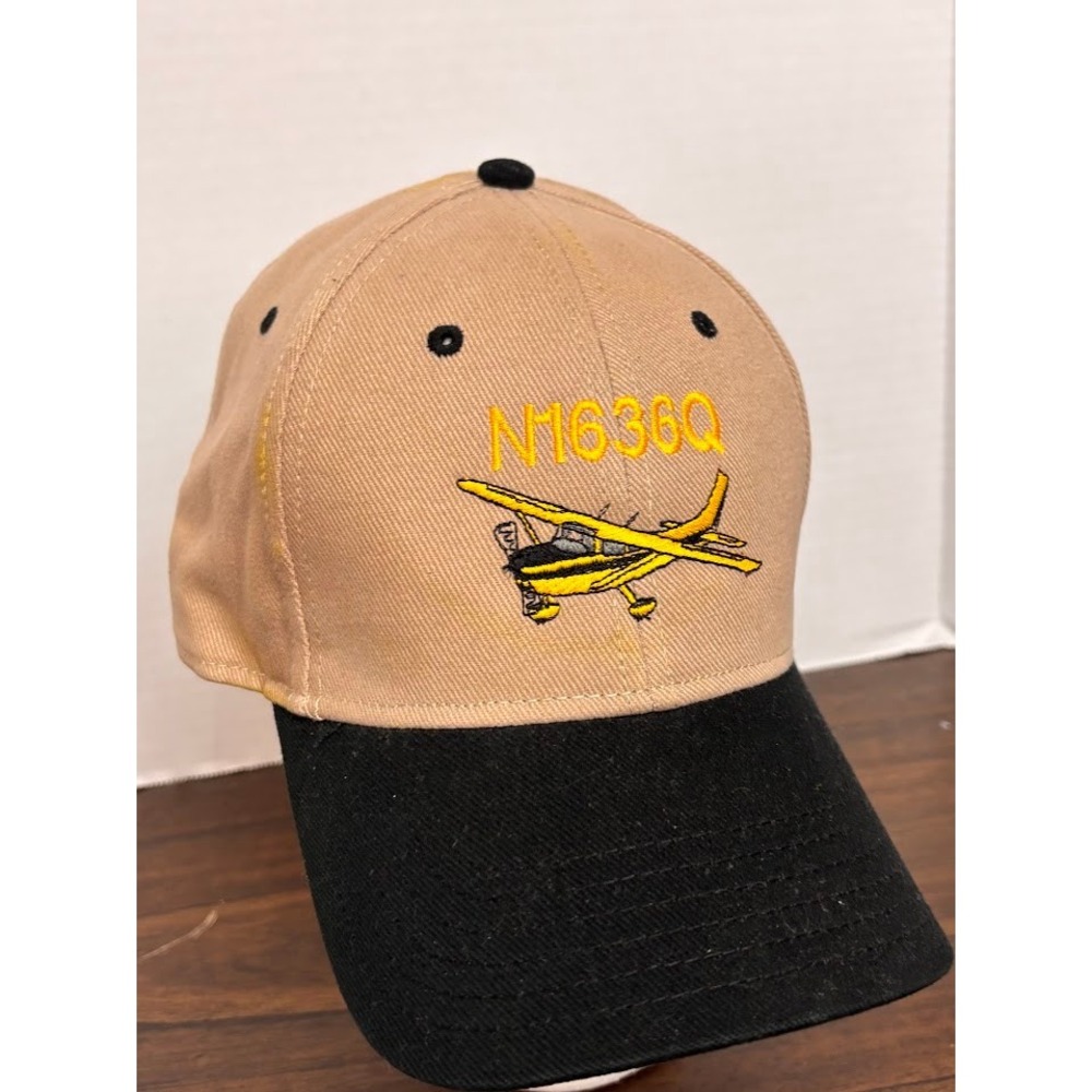 Otto Aviation Airplane N1636Q Embroidered Hat Tan Black Adjustable Cap - Picture 2 of 5